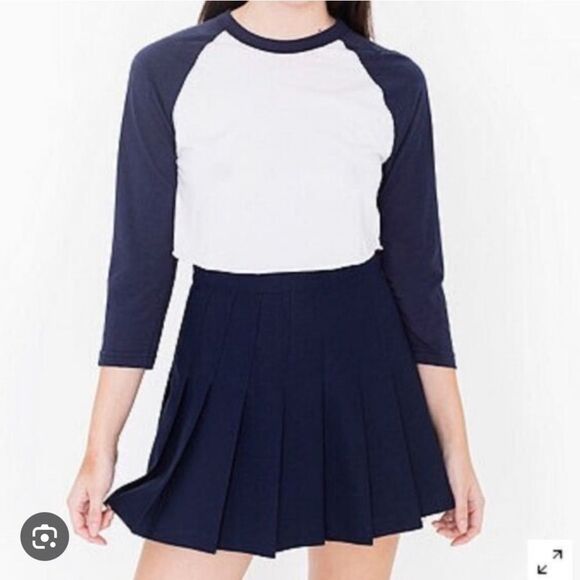 American Apparel Navy Pleated Tennis Skater Mini Skirt L - Picture 7 of 10